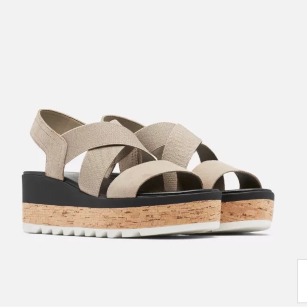 Size 9.5 SOREL Cameron Flatform Slingback Sandal in Omega Taupe Sea Salt Women’s